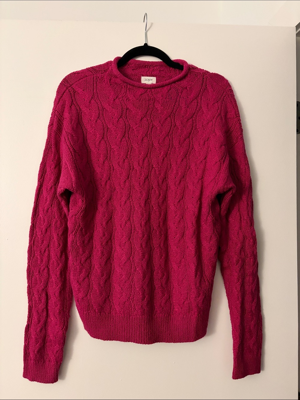 J. Crew Women's Cable-Knit Crew Sweater in Bright Pink